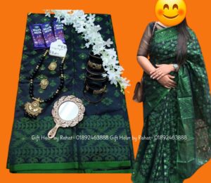 jamdani Saree combo set green jamdani