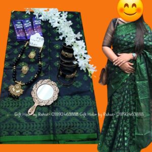 jamdani Saree combo set green jamdani
