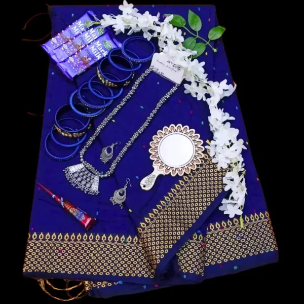 ব্লু কালার হাফসিল্ক (পাতলা) শাড়ির  গিফট প্যাকেজ - Image 2